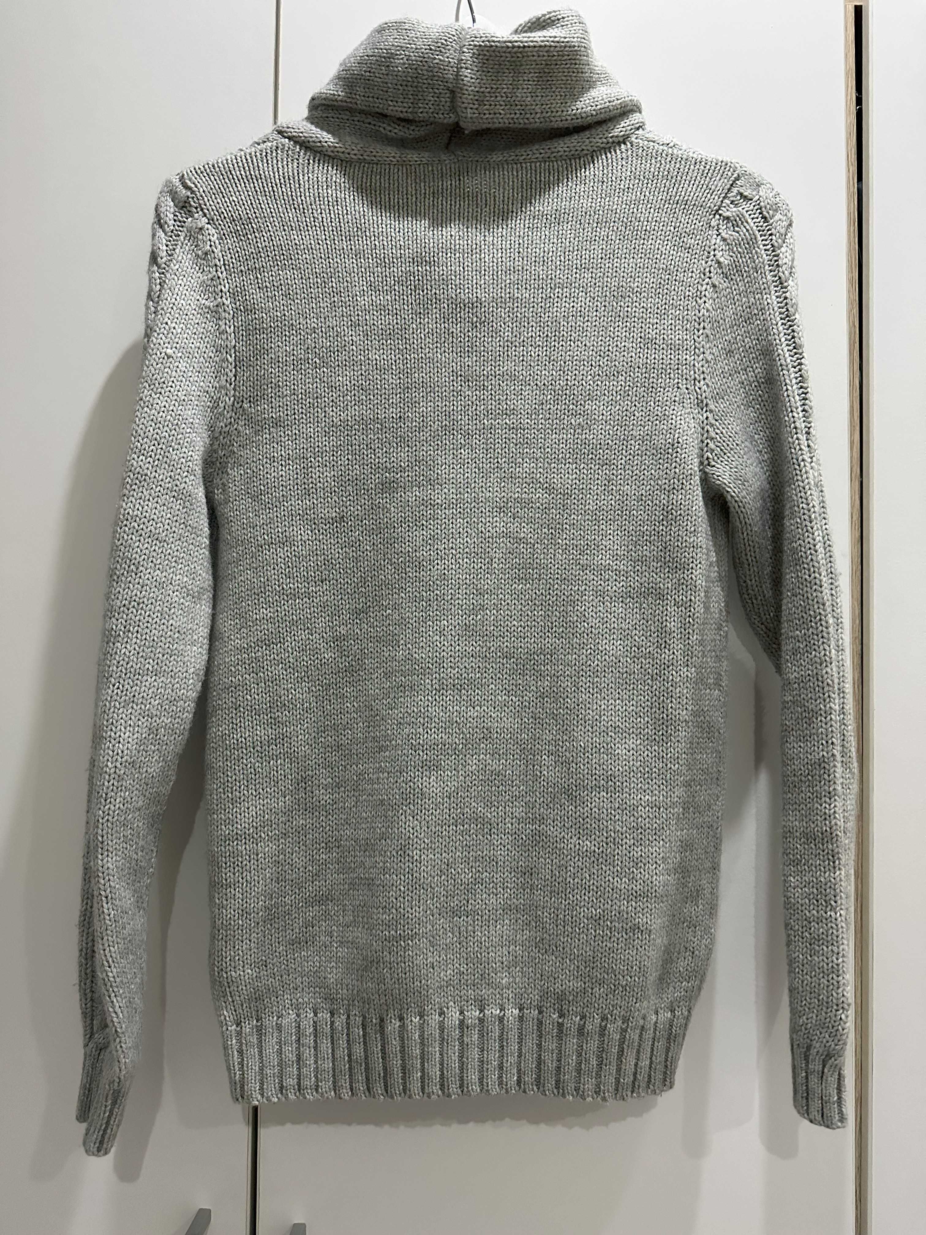 Sweter z kominem golfem H&M XS S splot warkocz szary
