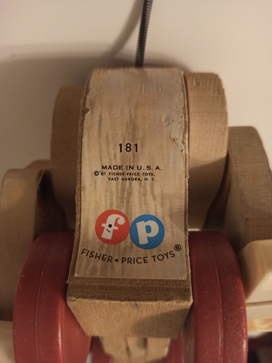 Zabawka drewniana zabytkowa piesek Fischer Price Snoopy 181, 1961r.