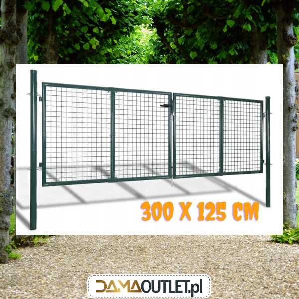 BRAMA panelowa ogrodowa 300x125cm + słupy zielona DaMaOutlet.pl