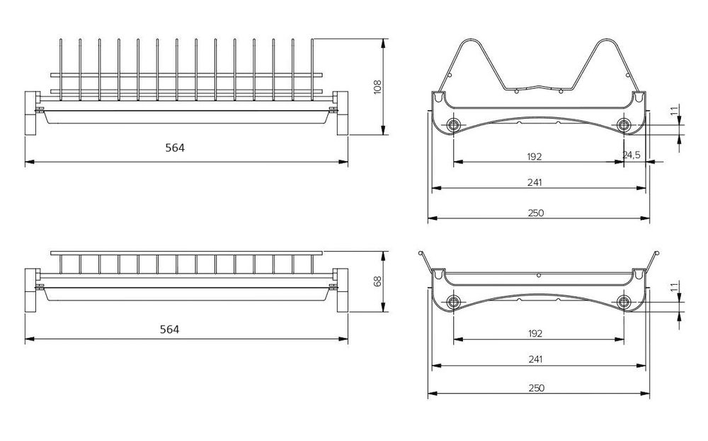 Сушка для посуды хром встраиваемая в шкаф (2 полки, 2 поддона)