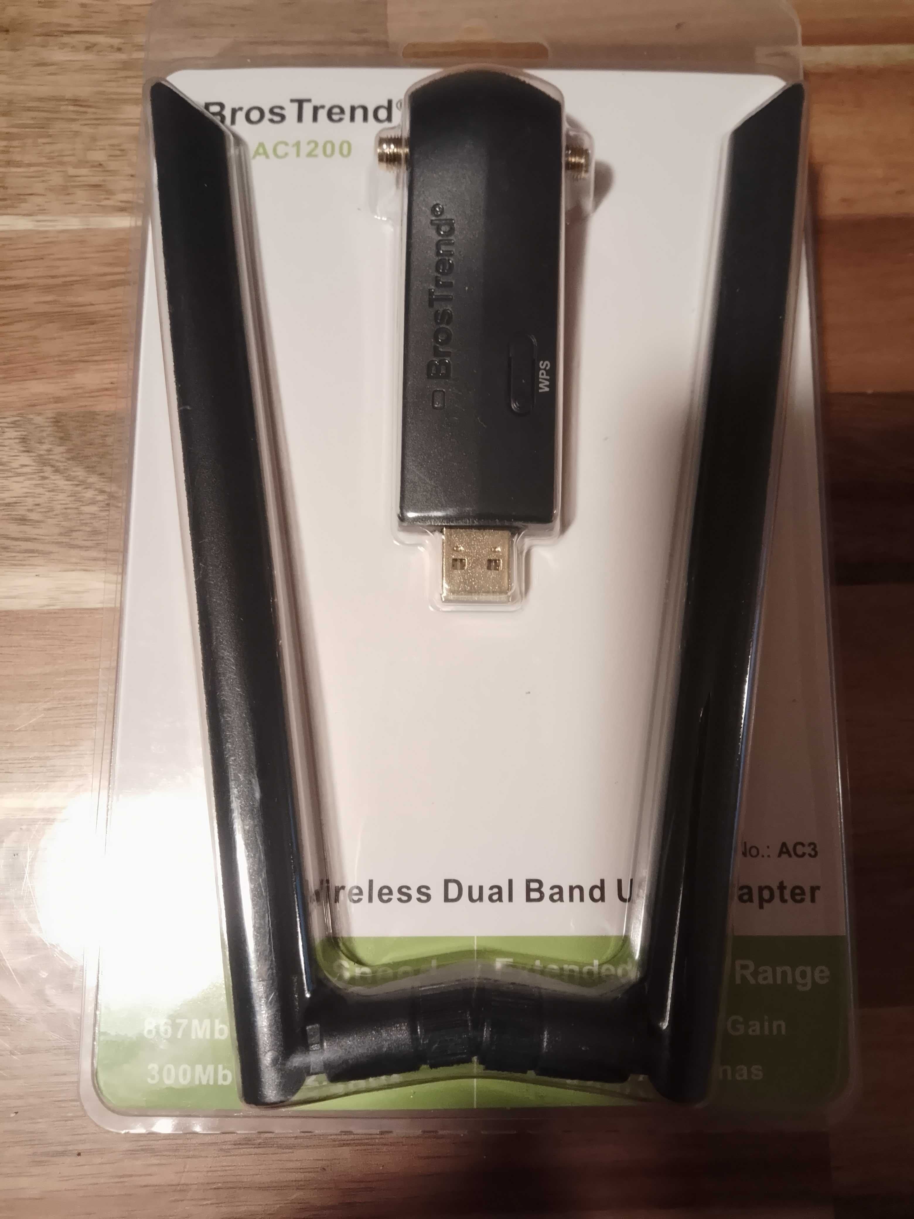 Adaptador USB WiFi BrosTrend 1200Mbps PC, Antena Longo Alcance