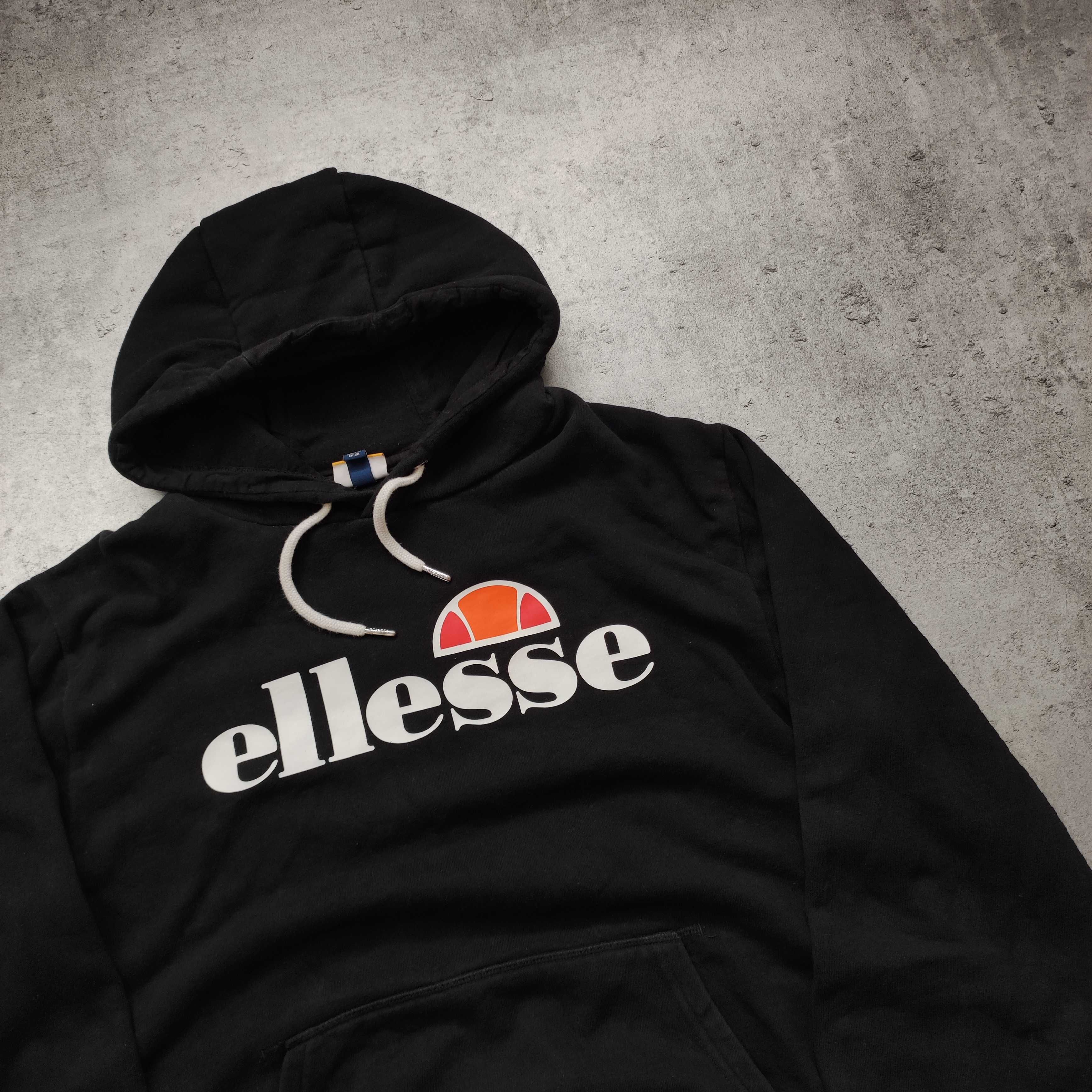 MĘSKA Bluza z Kapturem Czarna Hoodie Ellesse Duże Logo Nadruk Bawełna