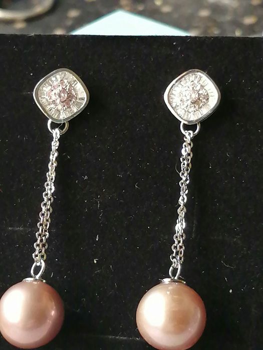 Серьги с бриллиантами 0.60к и жемчужными подвесками