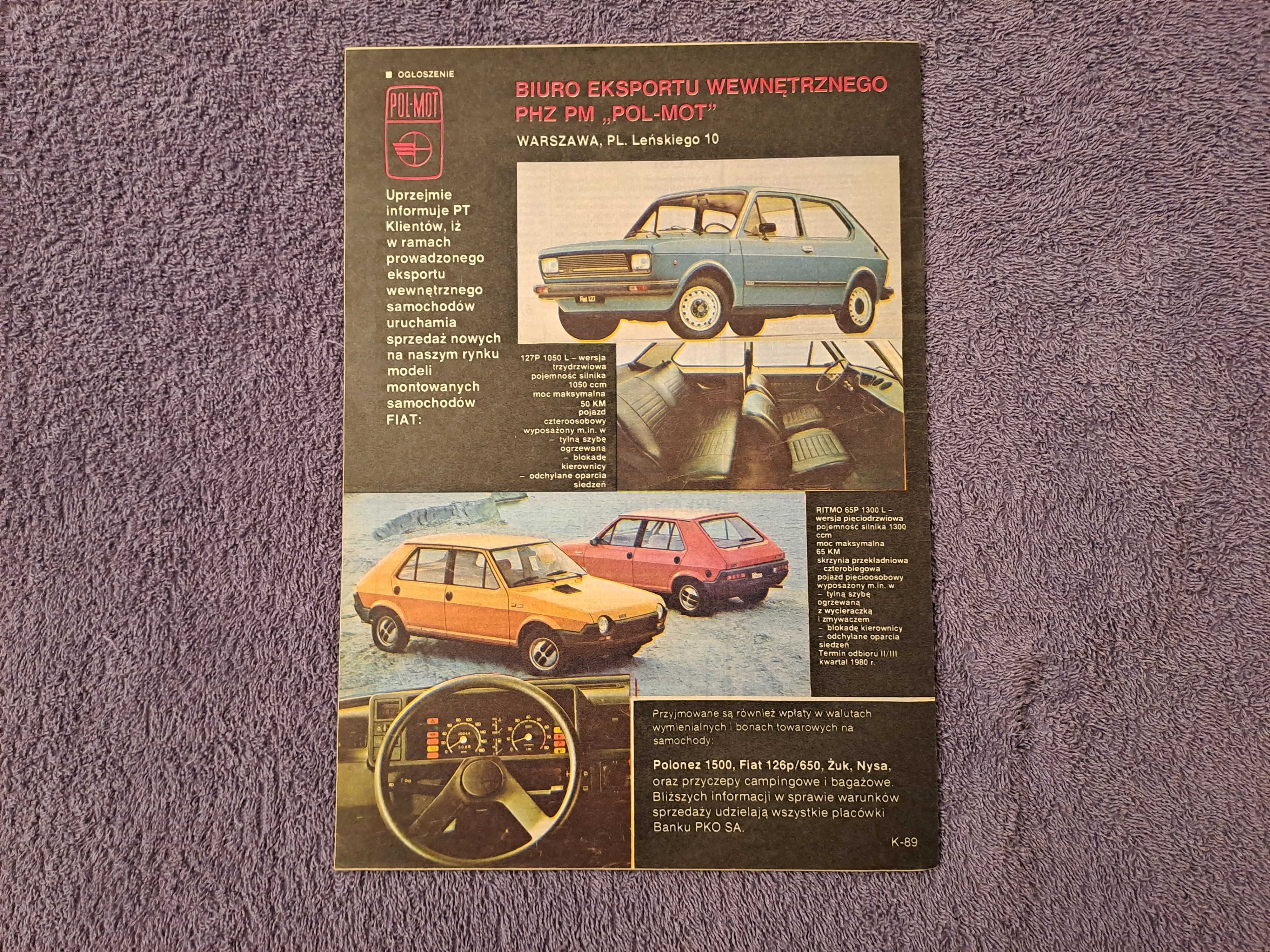 Oryginalna reklama z PRL - Polski Fiat 127p, Fiat Ritmo Pol-Mot