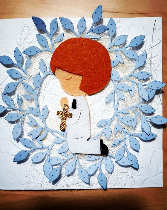 Kartka komunia pamiatka handmade ręcznie robiona dla chlopca