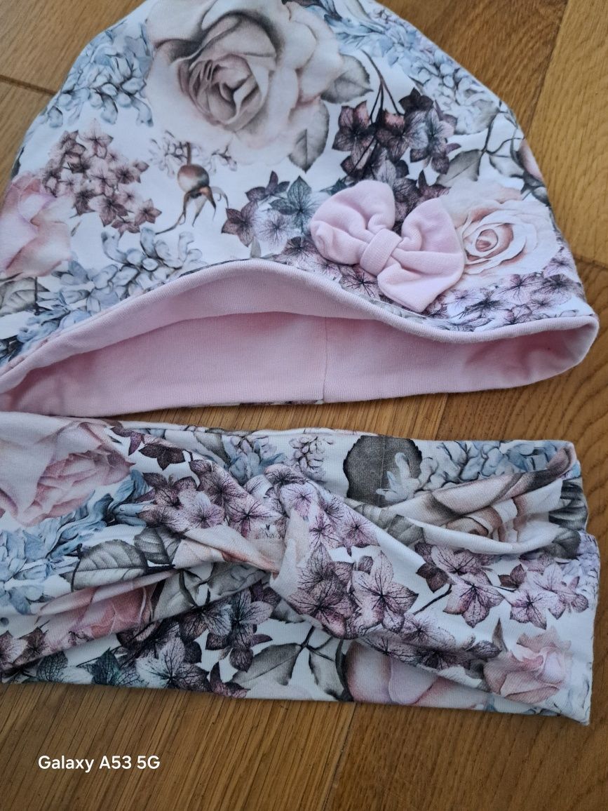Komplet opaska czapka chusta zapinana 3 - 5 lat handmade