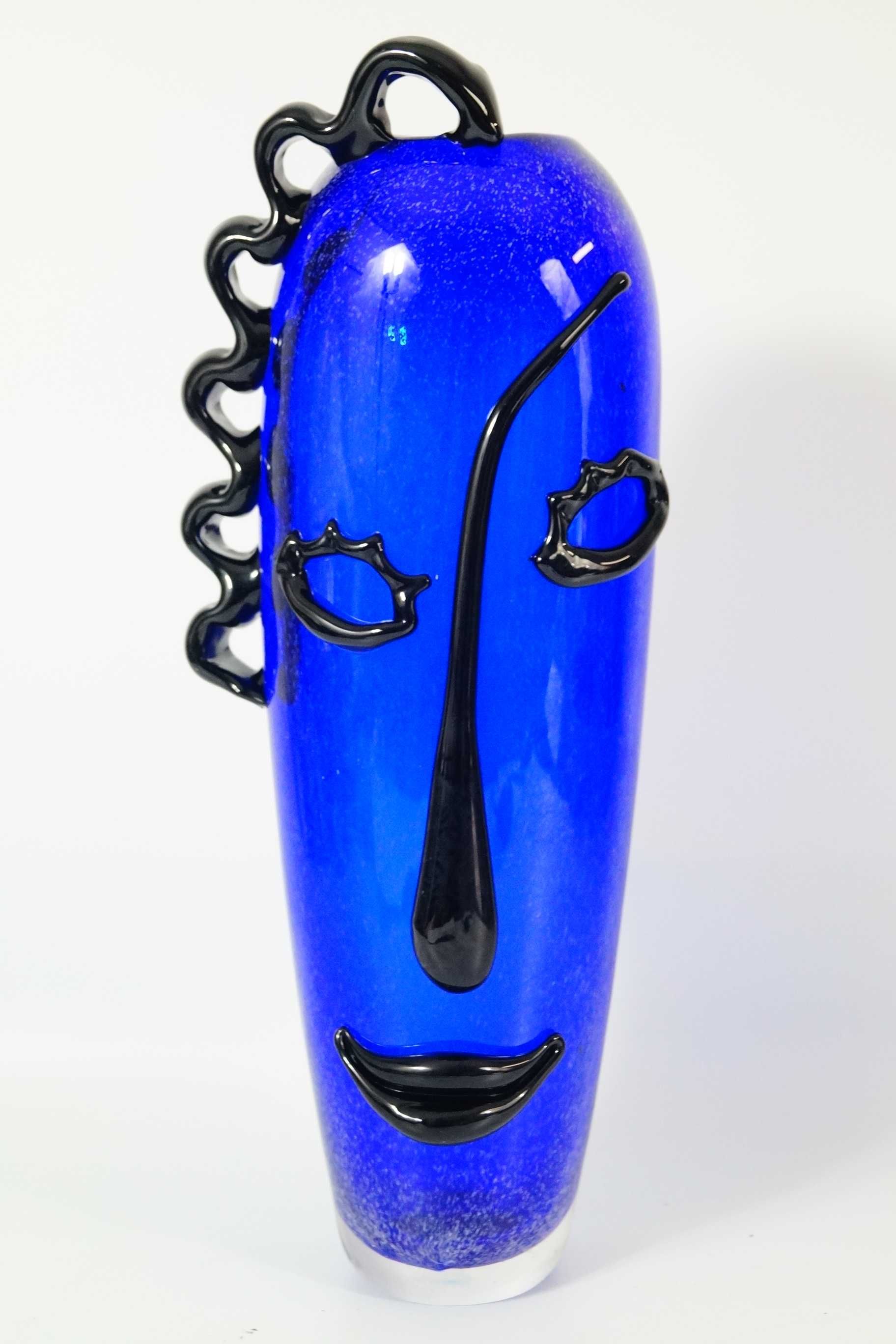 Szkło Murano style WAZON twarz DESIGN niebieski
