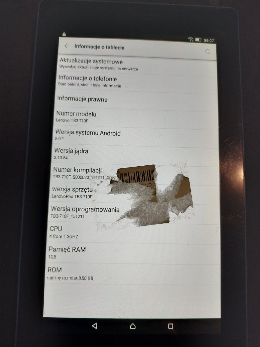 Tablet Lenovo TB3-710F Android 5.0.1