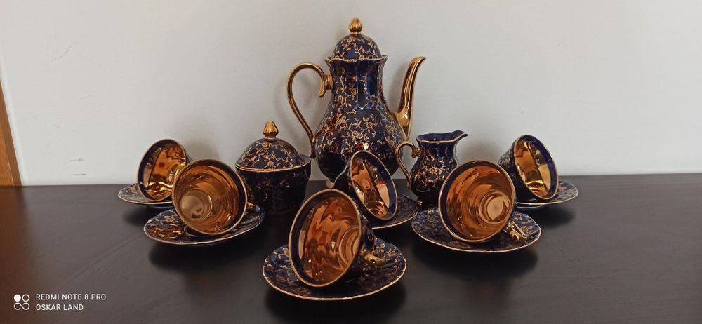 SR. Porcelana Bawaria Kobalt Złocona 22 K Serwis Mokka