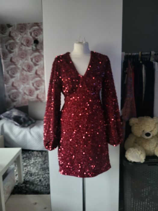 Burgundowa sukienka cekinowa xl-xxl, święta Sylwester,  impreza