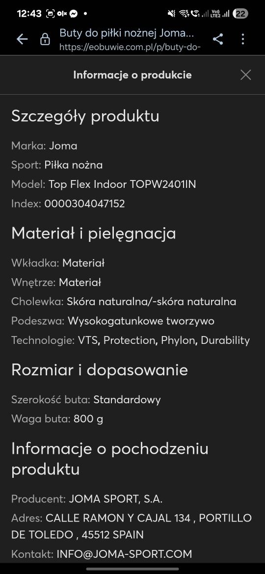 Halówki Joma Top Flex 2401 r. 42,5 | Skóra naturalna | Użyte 1 raz