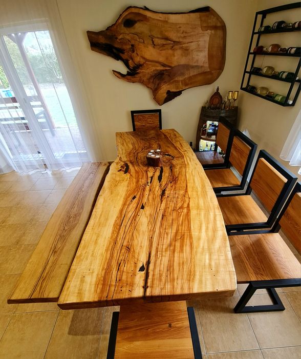 Stół z litego drewna z naturalną krawędzią monolit dębu jesionu klonu