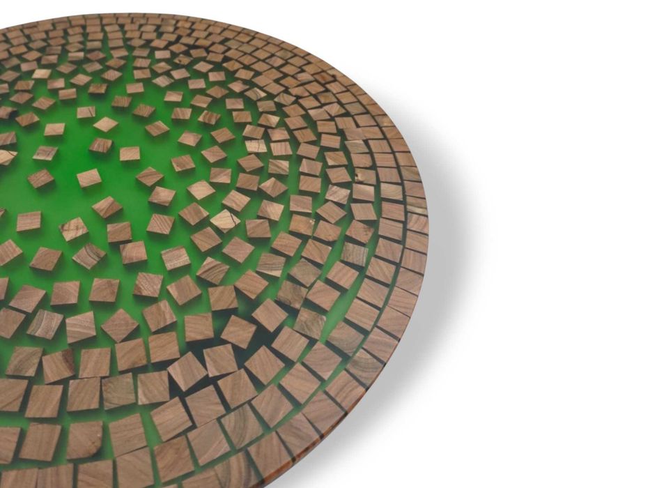 Stolik kawowy "Bricks" 60cm | dąb | dębowy okrągły | żywica zielona