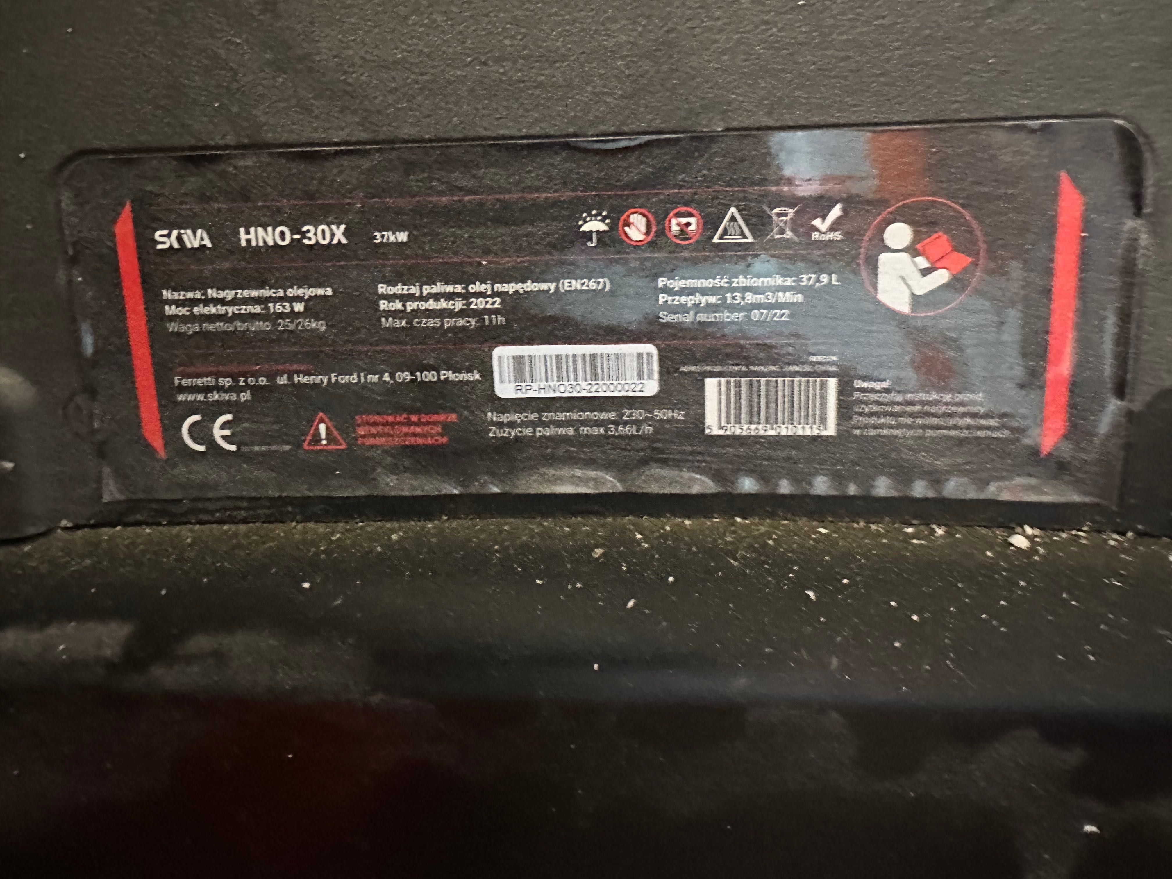Nagrzewnica na olej napędowy - skiva HNO-30X: 163 W, 37 kW - 1x użyta