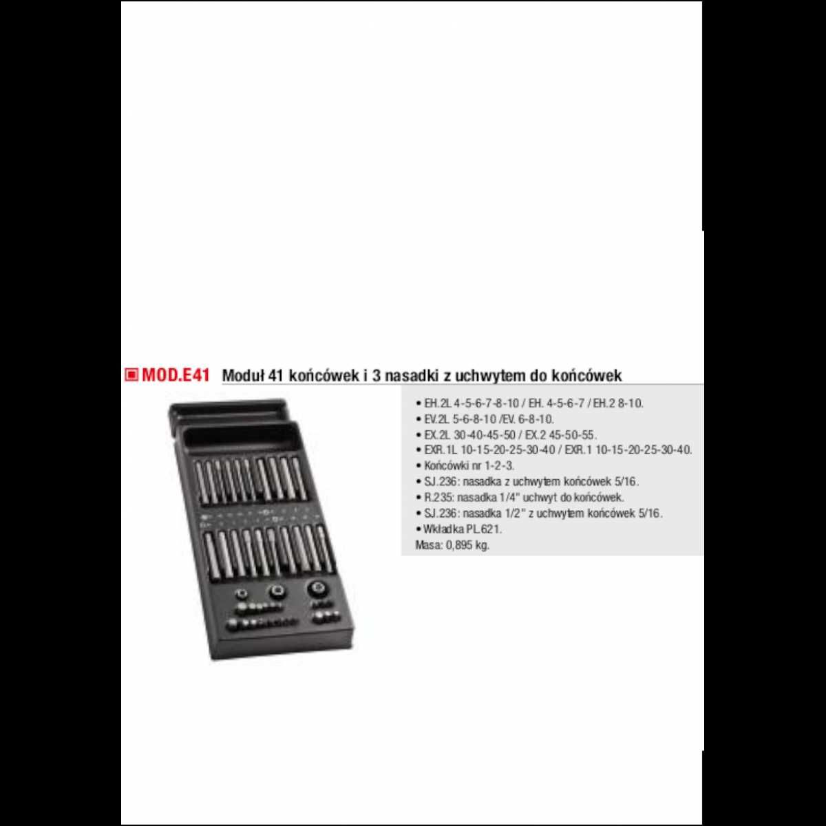 MOD.E41 - Moduł końcówek do śrub z rowkiem, Pozidriv, Torx i XZN