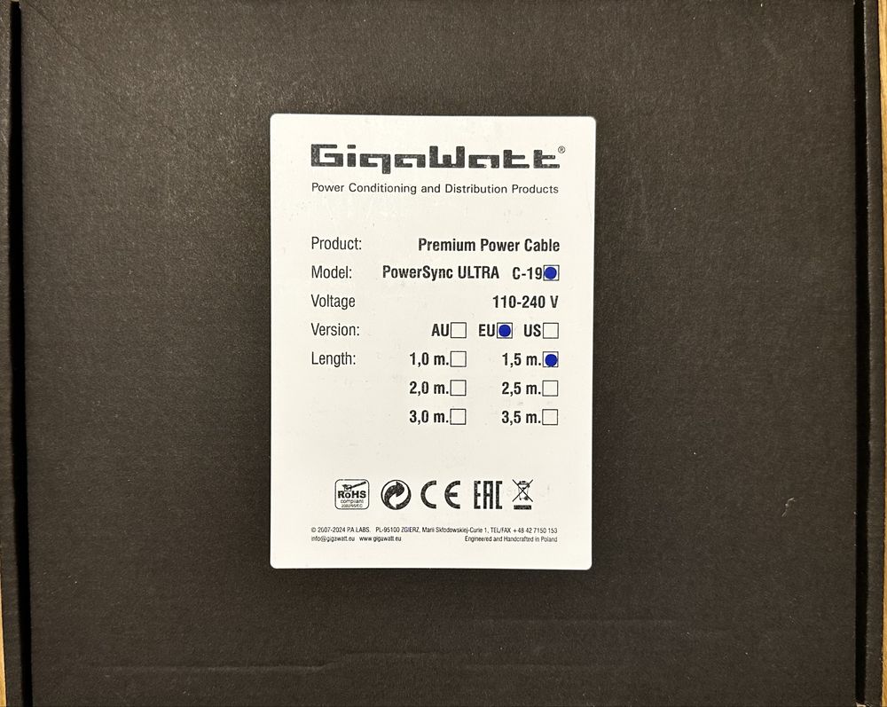 Kabel zasilający Gigawatt PowerSync Ultra 1,5m Nowy