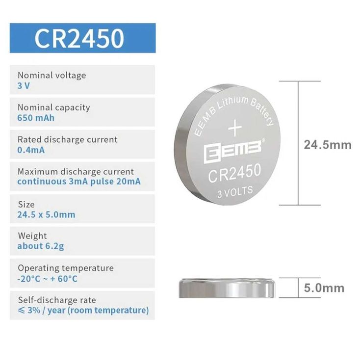 Pilhas lítio 3.0v CR2450 - 20 unidades