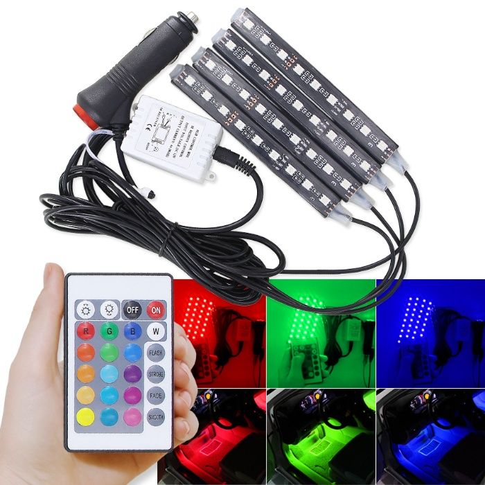 Подсветка салона 4х9 RGB многоцветная, автомобильная LED подсветка.