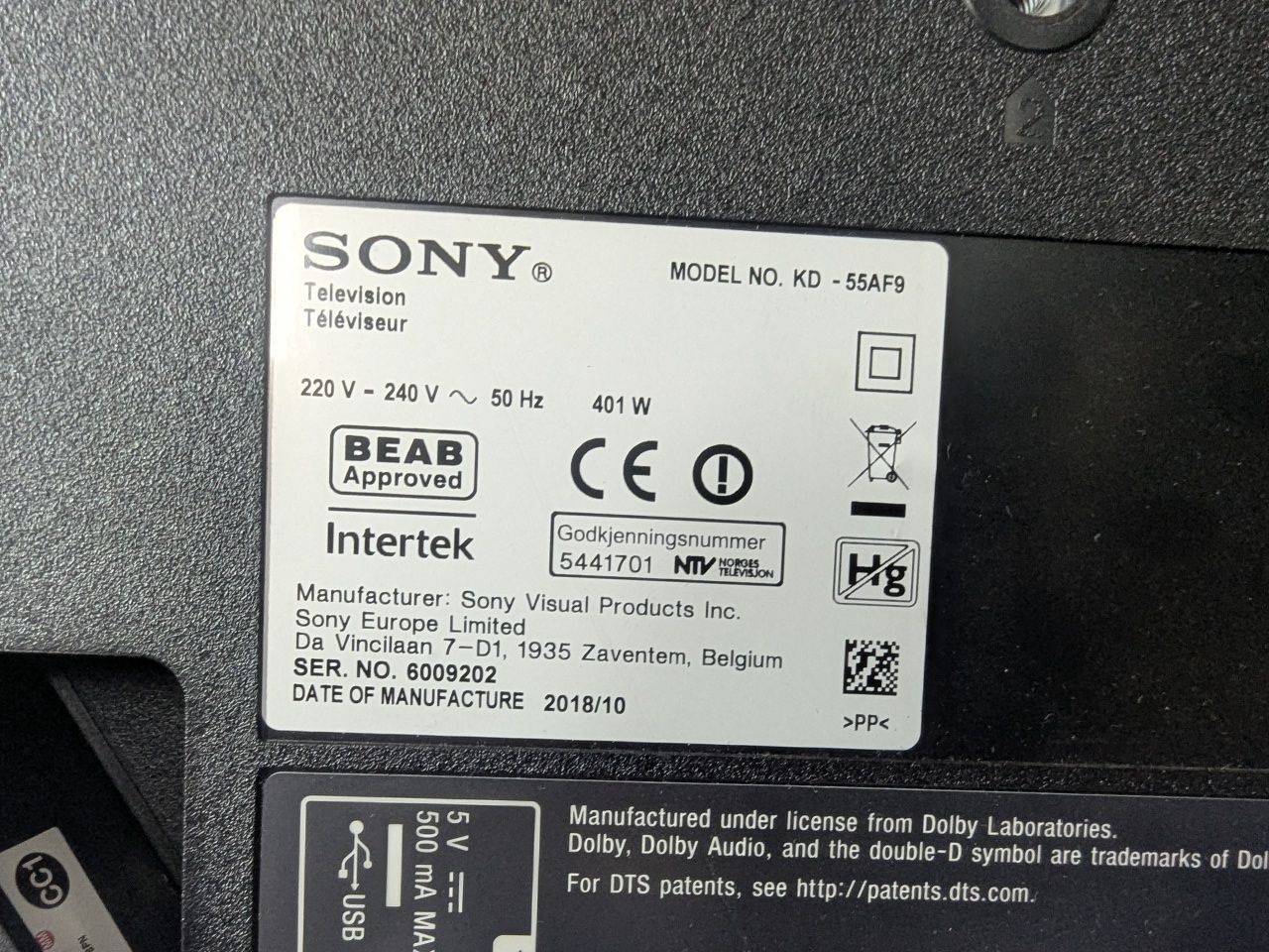 Sony KD-55AF9 OLED телевізор 120 Hz / TOP !!!