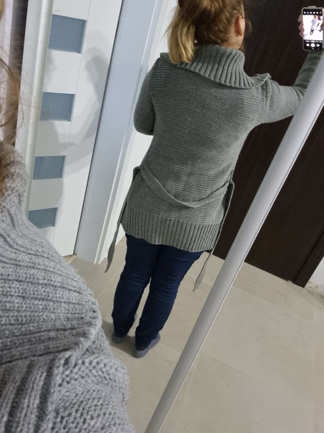 Kardigan Swetr sweter długi  wzór warkoczem S M XS ciążowy ciężarnych