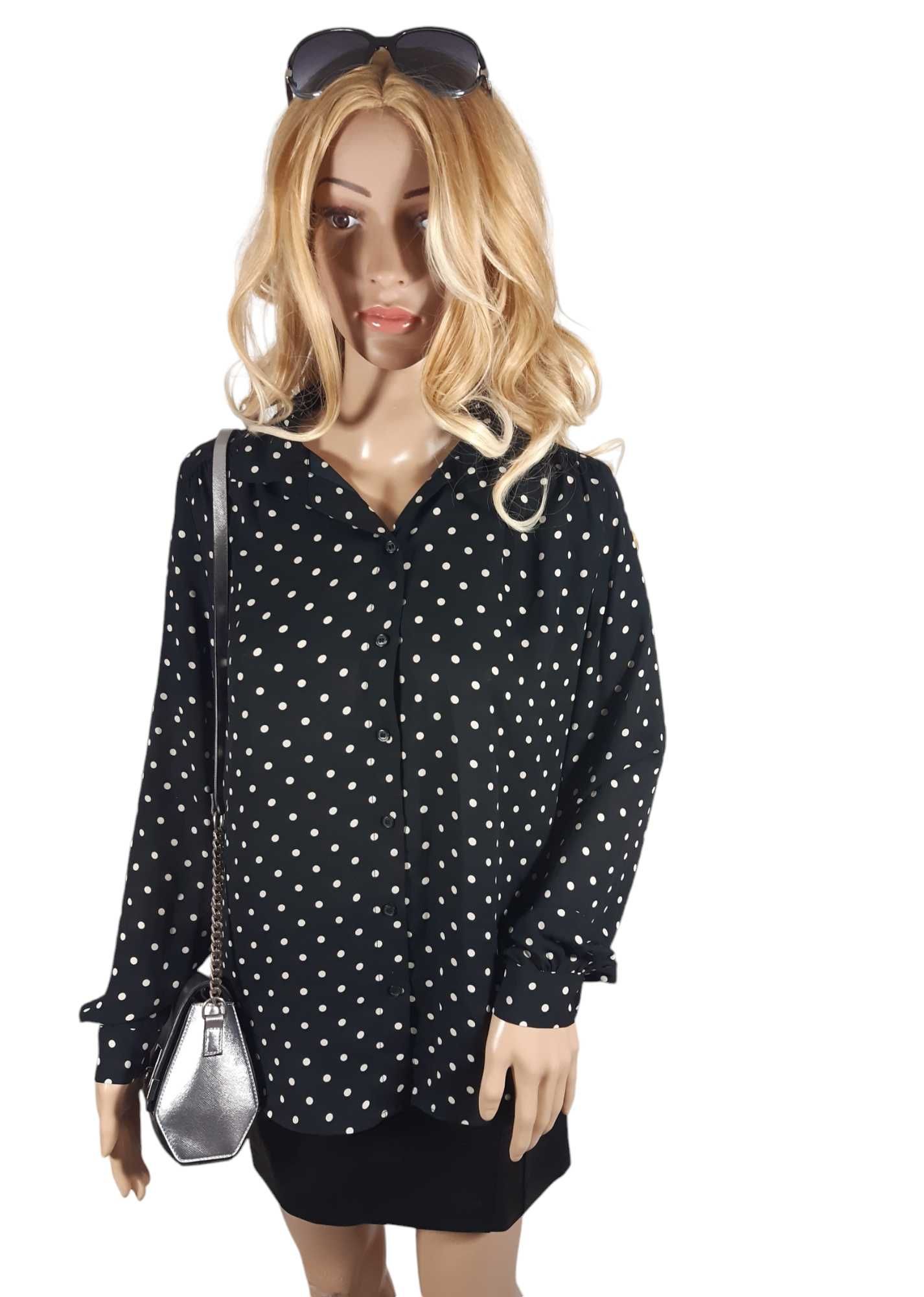 Czarna bluzka koszula wzór w kropki 34,XS/36,S H&M groszki
