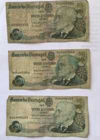 3 notas nota vinte 20 escudos 1978