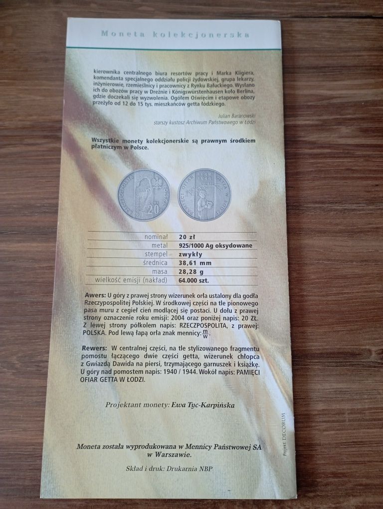 Folder emisyjny Pamięci ofiar getta w Łodzi