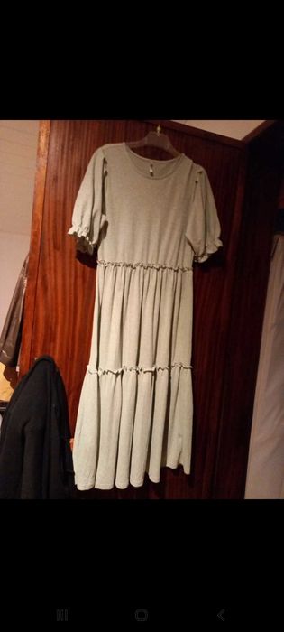 Vestido de verão e meia estação, comprido, verde água - M - Tiffosi