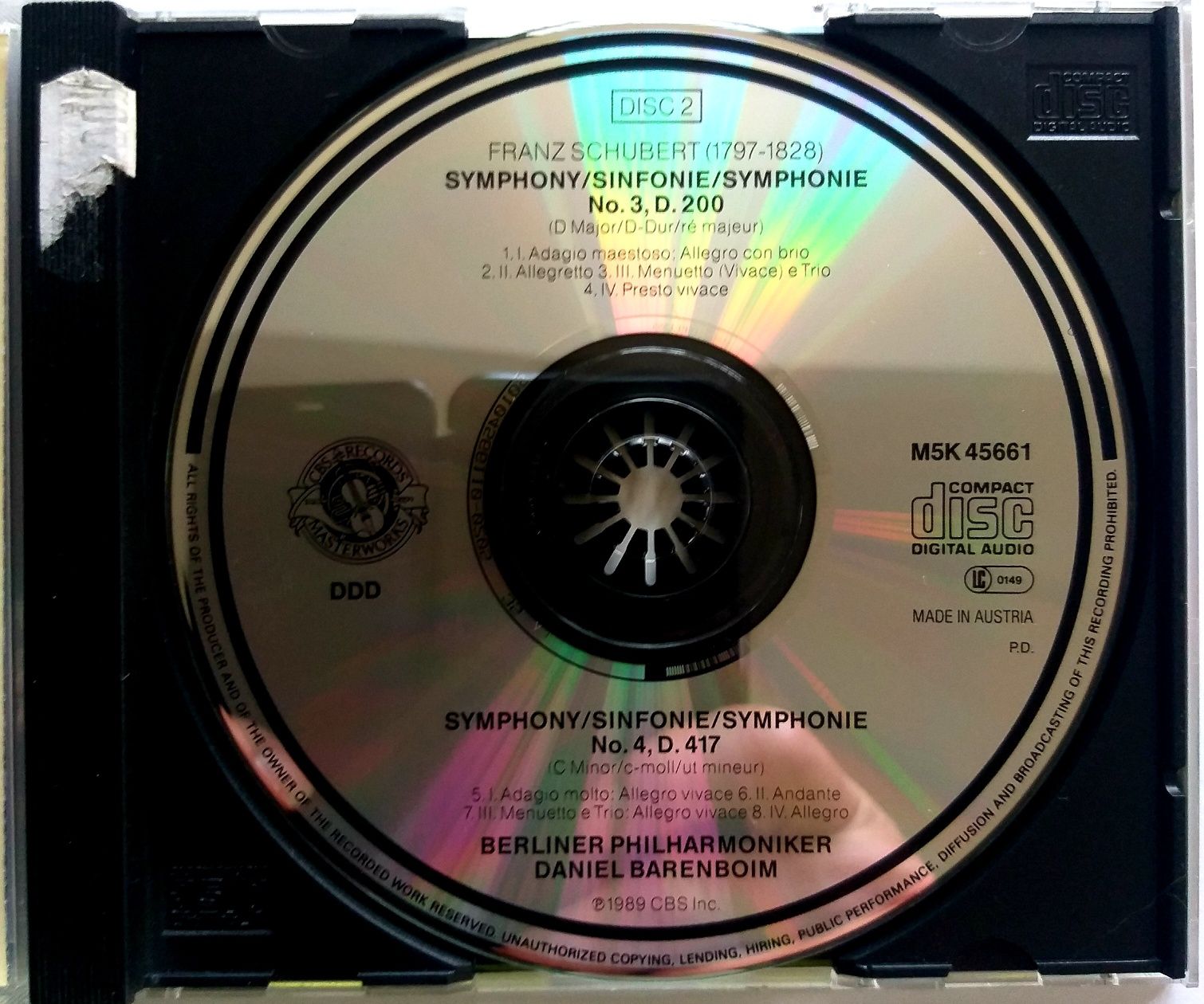 Schubert Symphony No. 3 No. 4  1989r