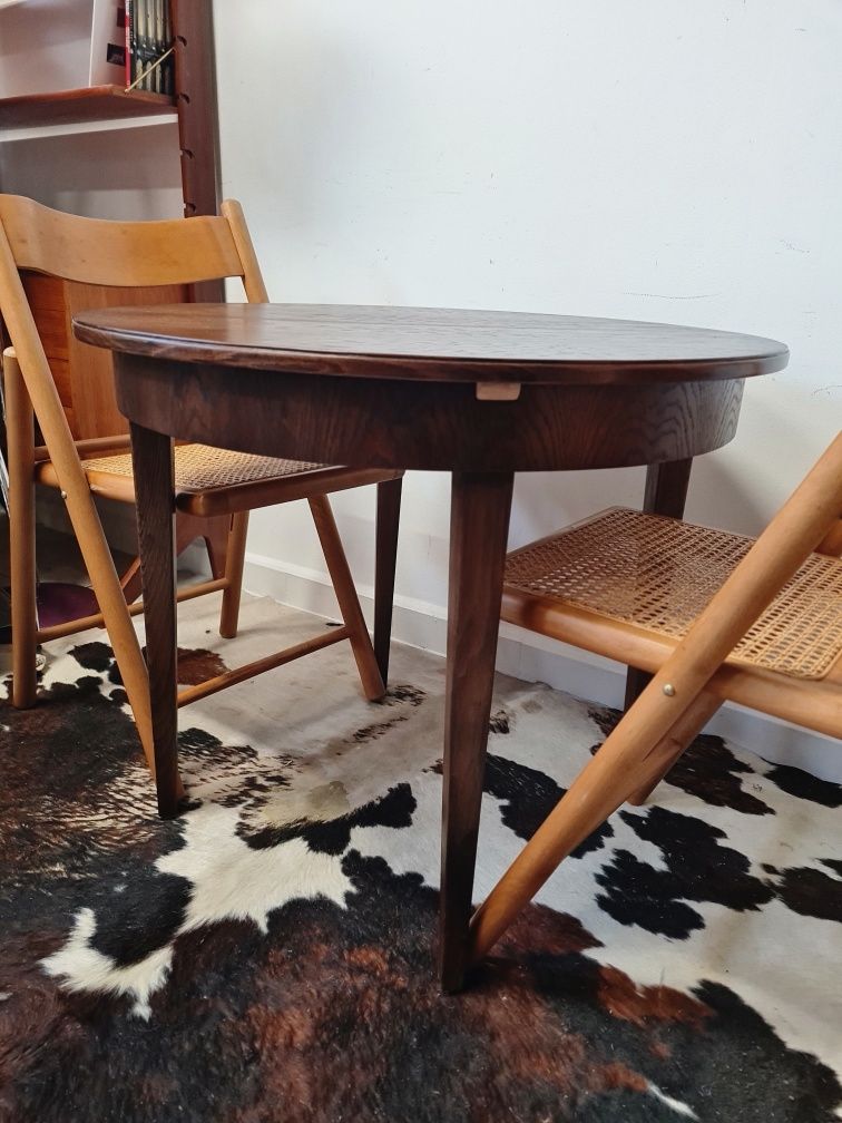 Stół okrągły rozkładany,fornirowany,mid-century,vintage design