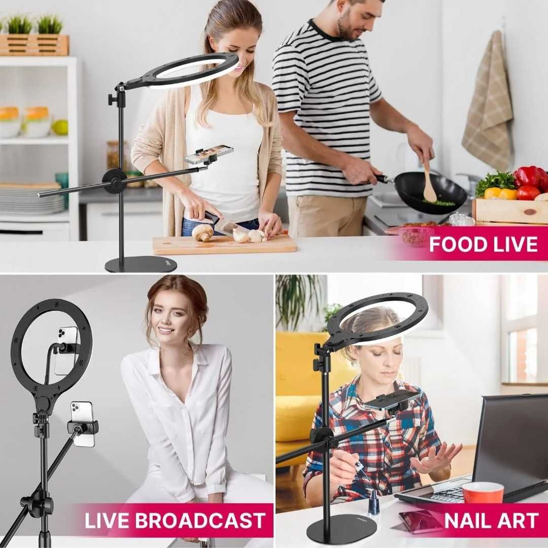 Lampa ring pierścieniowa 10" statyw uchwyt na telefon vlogowanie live