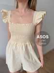 Masełkowy kombinezon ASOS ogrodniczki 38 falbanki cute cottagecore len
