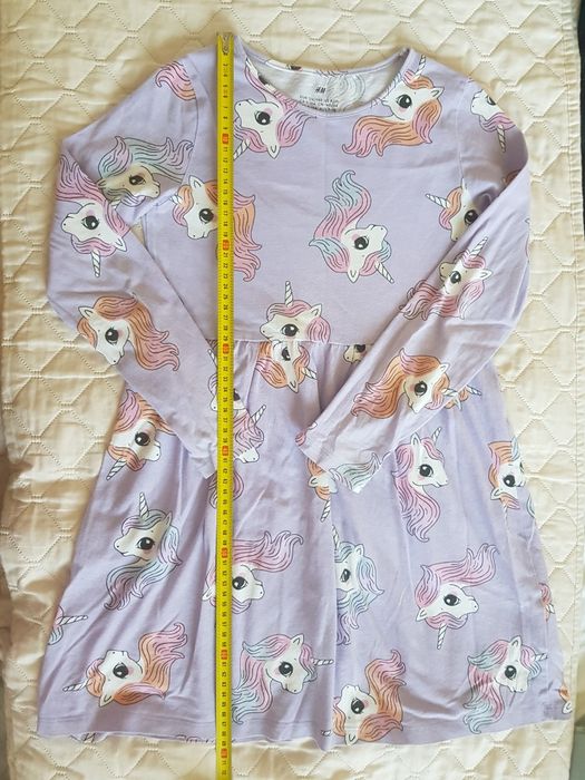 Śliczna fioletowa sukienka dla dziewczynki w jednorożce H&M r.134/140