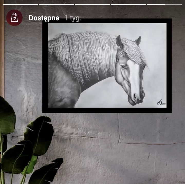 Rysunek obraz portret konia oprawiony duży unikat