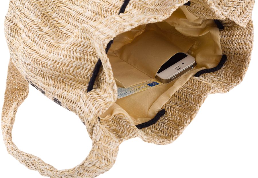 mała, słomiana torebka worek z pomponami, idealna na lato - cavaldi