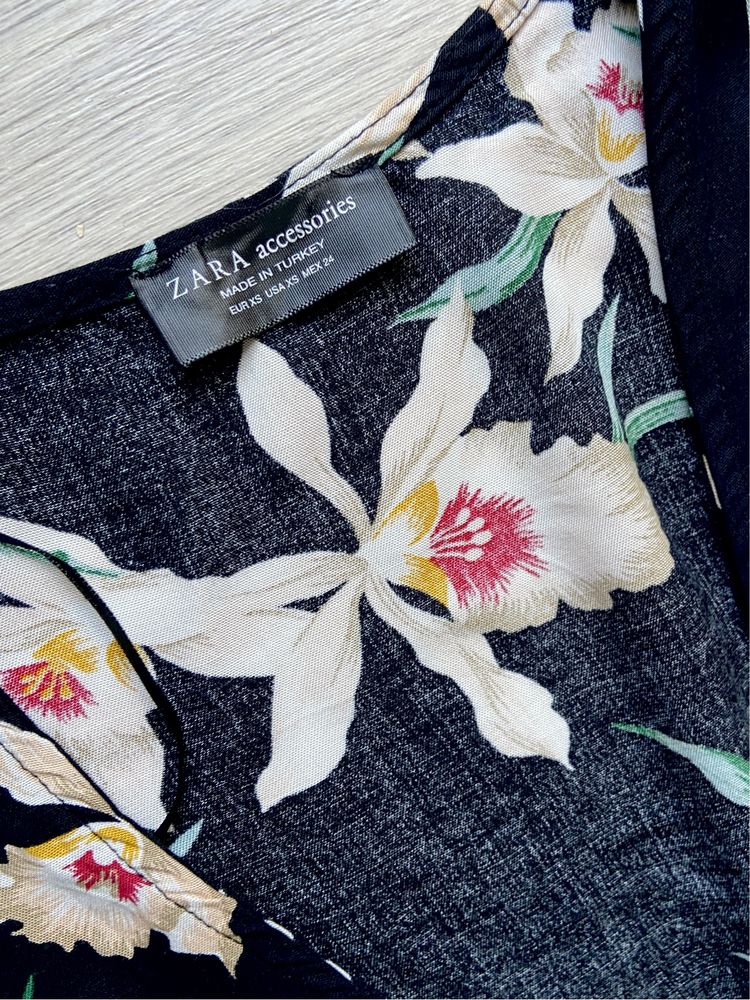Zara XS zestaw komplet szorty spodenki lato top bluzka bufki kwiaty