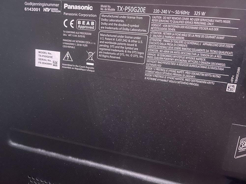 Sprzedam telewizor 50” panasonic tx-p50g20e