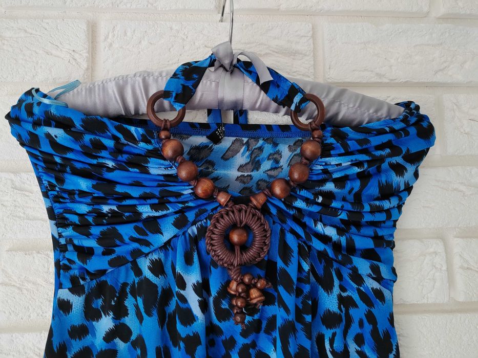 Wiązana bluzka panterka New Yorker kobaltowa niebieska chabrowa boho