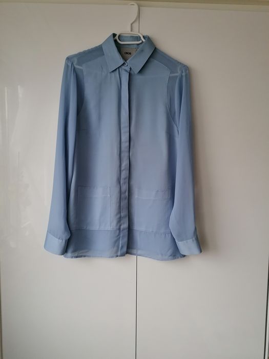 Satynowa koszula Asos błękit satyna oversize baby blue 34 xs 36 s 38 m