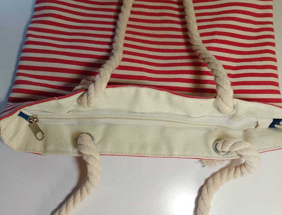 Пляжная сумка полосатая красная