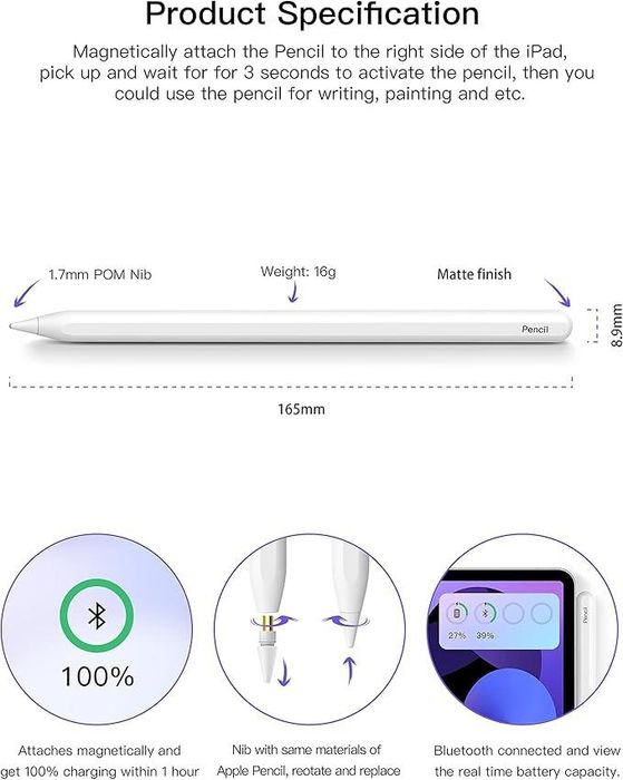 Цифровой стилус BOUTOP для iPad 2018-2022. Поддержка магнитного крепле