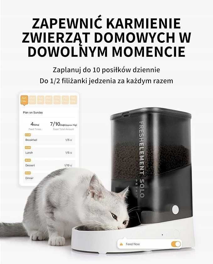 PETKIT Automatyczny Dozownik Karmy dla Kotów i Psów, 2.4G WiFi, 3L