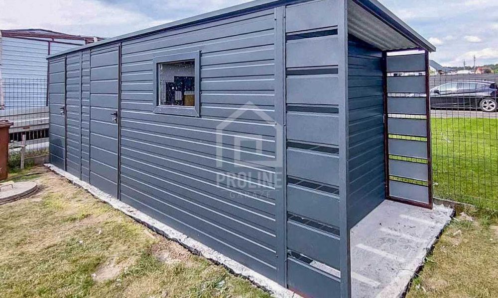 Schowek Domek Ogrodowy 5x2m +Wiata 0,5m 2x Drzwi Okno dach spad PLG158