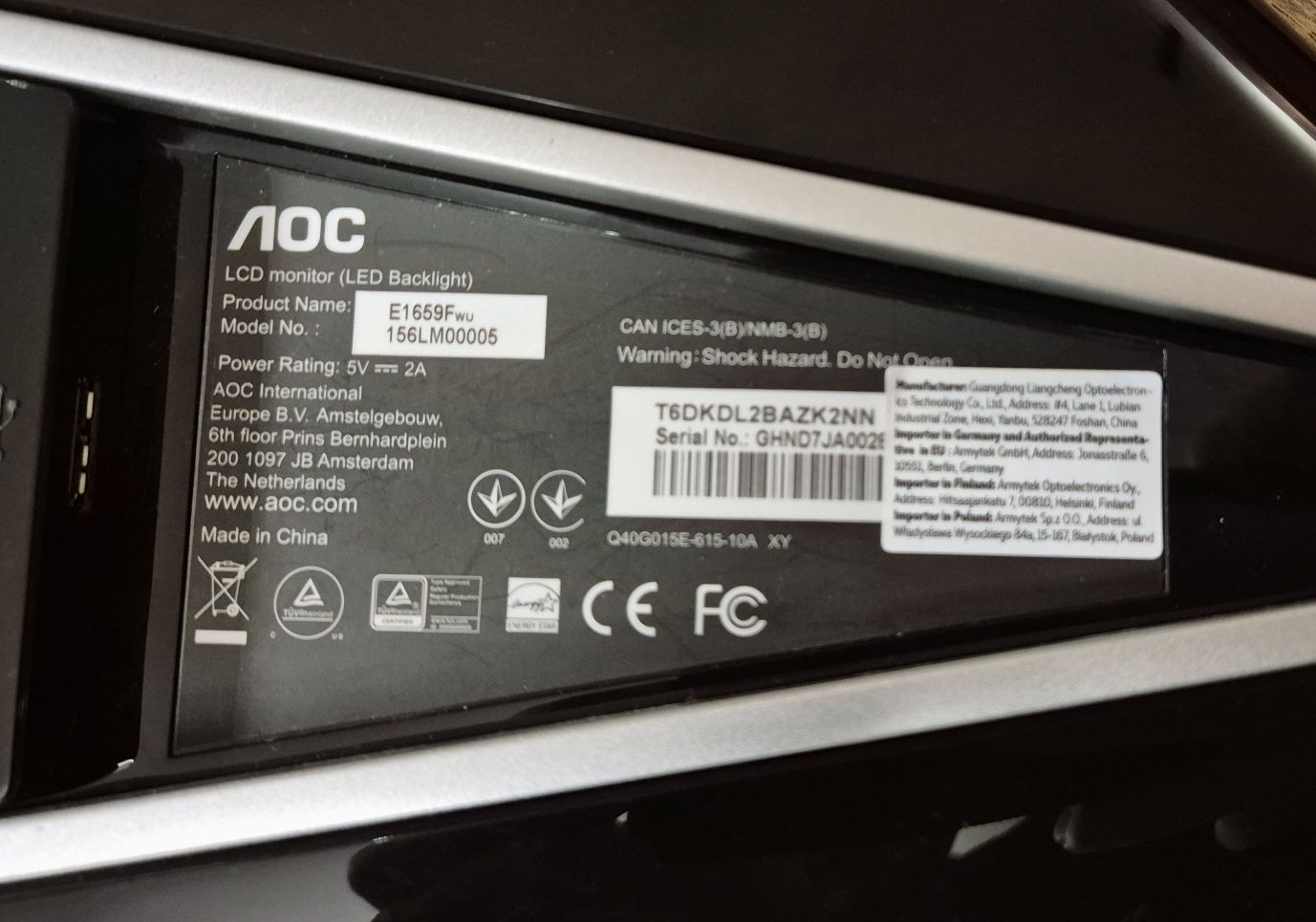 Monitor przenosny AOC E1659FWU 16" HD