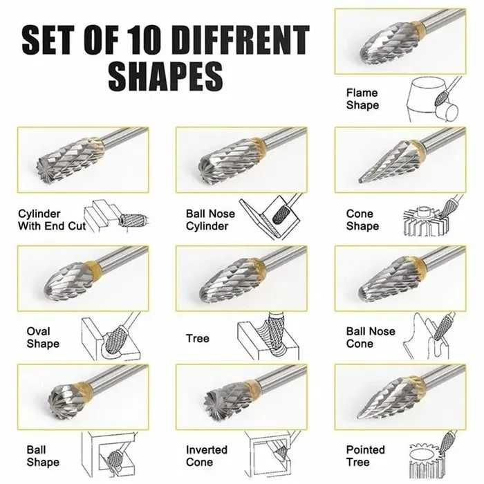 Набор 10шт твердосплавных фрез бор шарошки фрезы из вольфрамовой стали