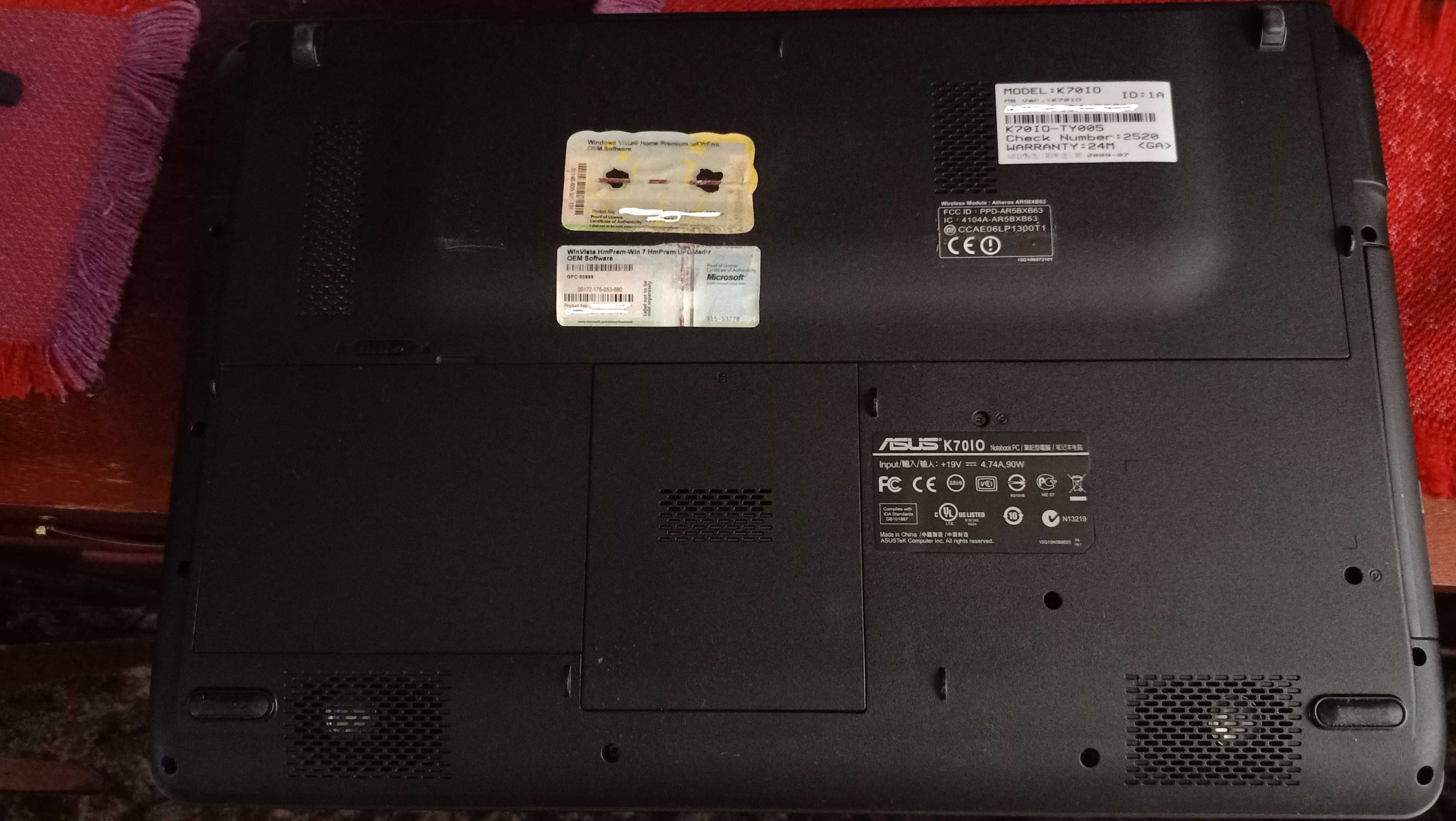Laptop Asus K70IO 17,3" IntelCore 2 Duo, RAM 4GB, HDD320 GB