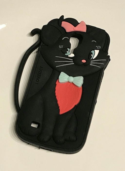 Gumowe Etui 3D Case Kotek Czarny Samsungi 13x6,8cm Obudowa Do Telefonu