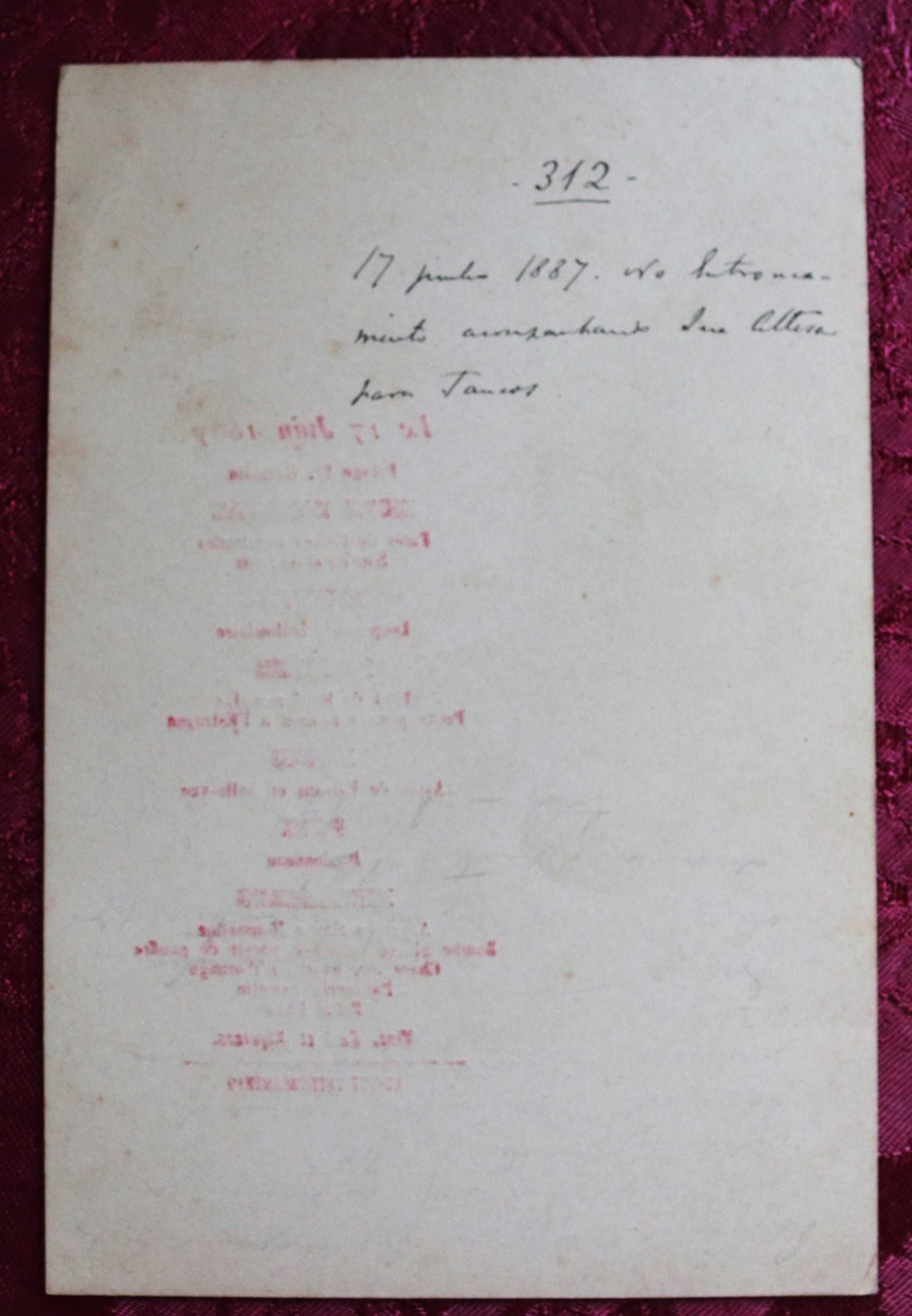 Entroncamento 1887 menu almoço Príncipe D. Carlos ida a Tancos, raro