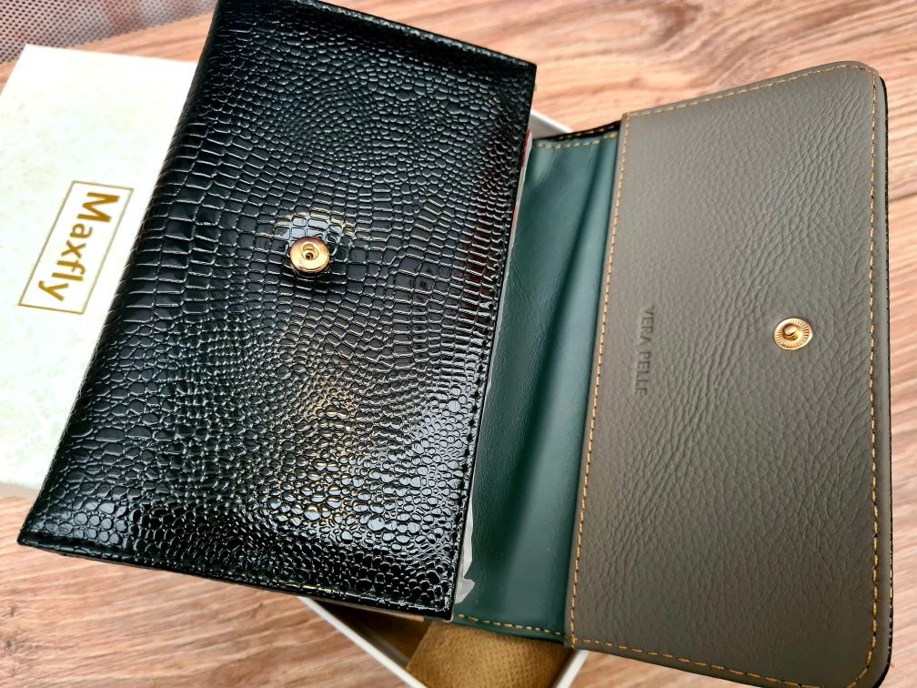 Nowy modny damski portfel skórzany czarny marki Maxfly