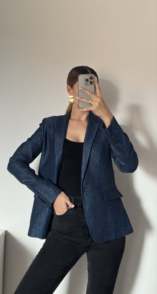 Granatowa marynarka żakiet Massimo Dutti len S M 36 38